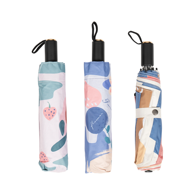 Color-Block Black Coating 3 Fold Sun Umbrella