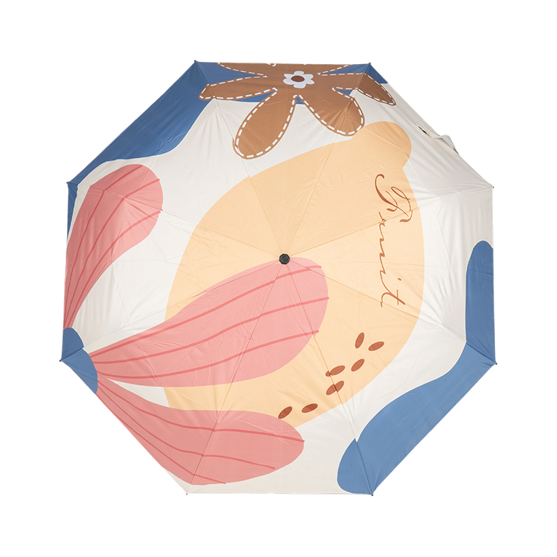 Color-Block Black Coating 3 Fold Sun Umbrella