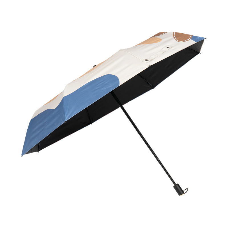 Color-Block Black Coating 3 Fold Sun Umbrella