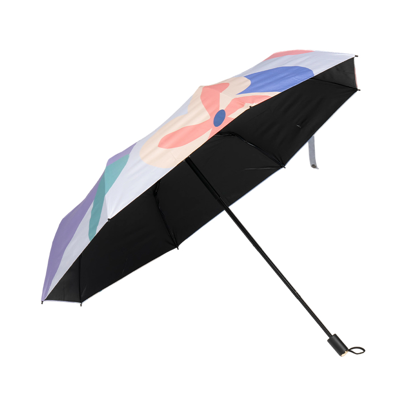 Color-Block Black Coating 3 Fold Sun Umbrella
