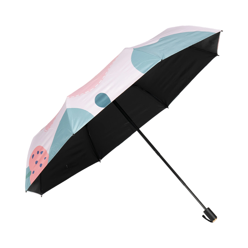 Color-Block Black Coating 3 Fold Sun Umbrella