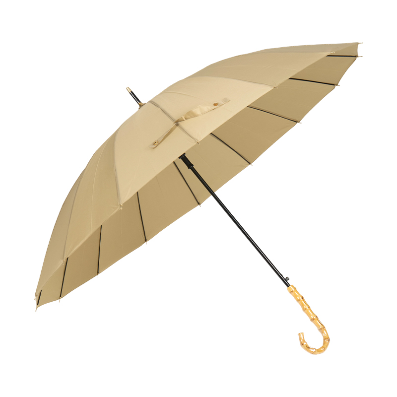 Natural Bamboo Curved Handle 16 Ribs Umbrella