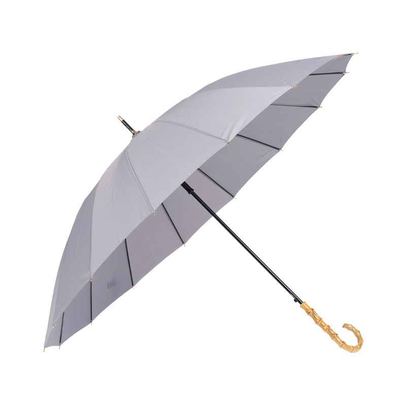 Natural Bamboo Curved Handle 16 Ribs Umbrella