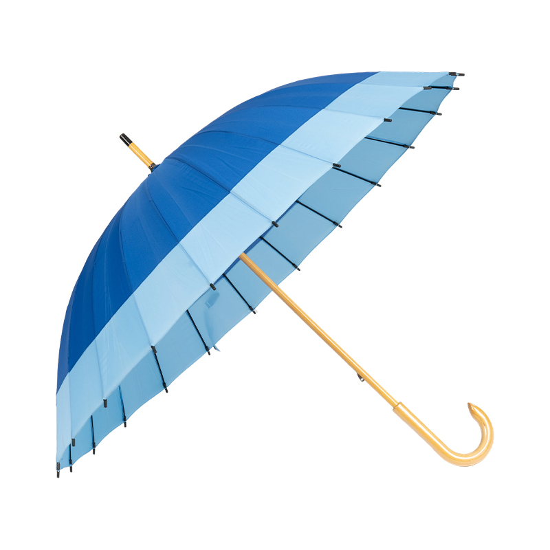24 Ribs Color Blocked Straight Wooden Umbrella