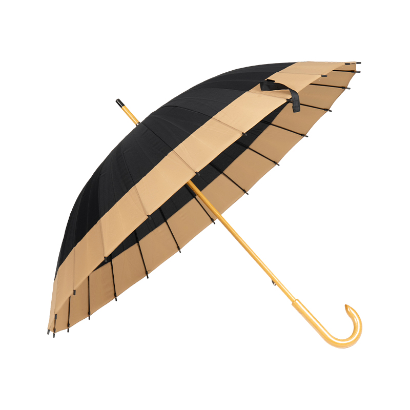 24 Ribs Color Blocked Straight Wooden Umbrella