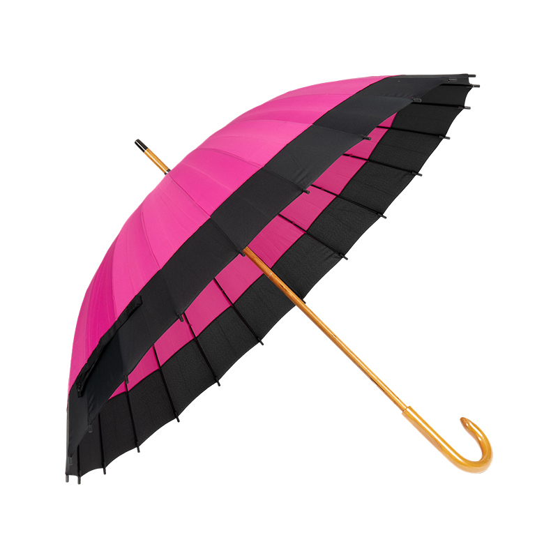24 Ribs Color Blocked Straight Wooden Umbrella