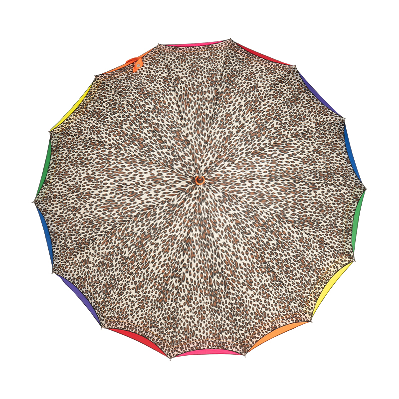 Leopard Print Gift Umbrella With Rainbow Trim