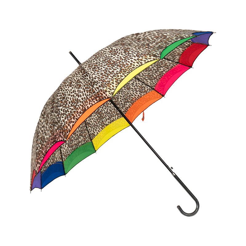 Leopard Print Gift Umbrella With Rainbow Trim